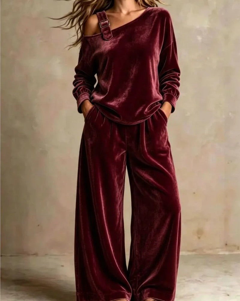 Alvique Relaxed Velour Wide-Leg Lounge Set