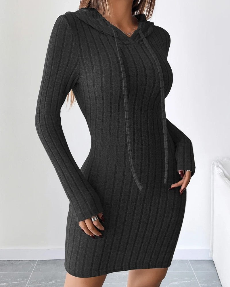 Elisari Ribbed Knit Hooded Mini Dress
