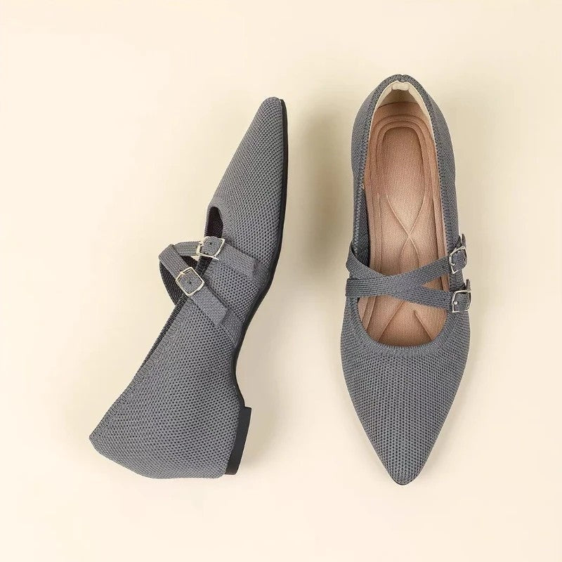 Lunira Textured Double Strap Ballet Flats