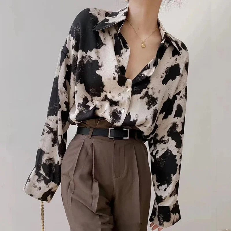 Miretta Oversized Abstract Print Button-Up Shirt