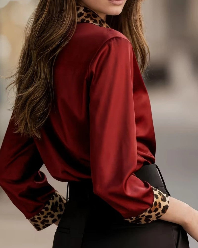 Vesira Satin Contrast Trim Button-Up Shirt