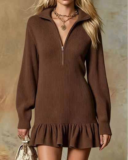Aleris Ribbed Zip Ruffle Mini Dress