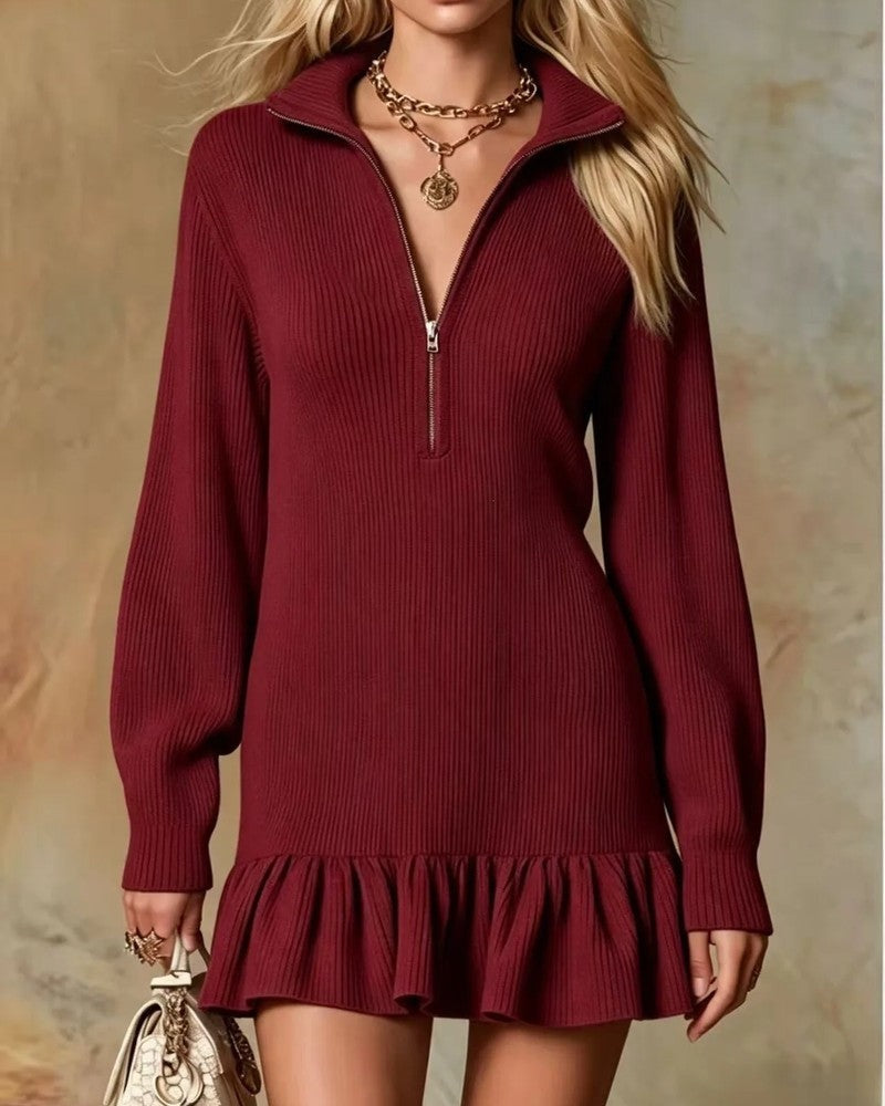 Aleris Ribbed Zip Ruffle Mini Dress