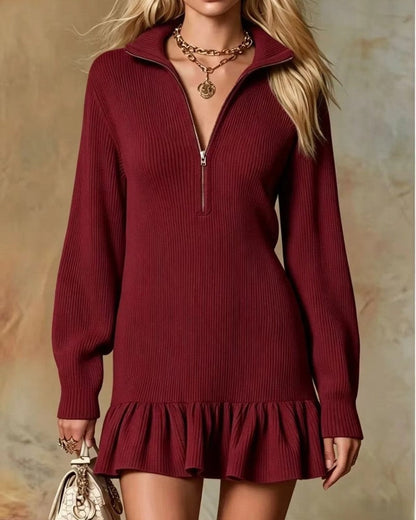 Aleris Ribbed Zip Ruffle Mini Dress