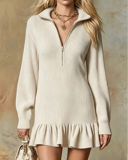 Aleris Ribbed Zip Ruffle Mini Dress