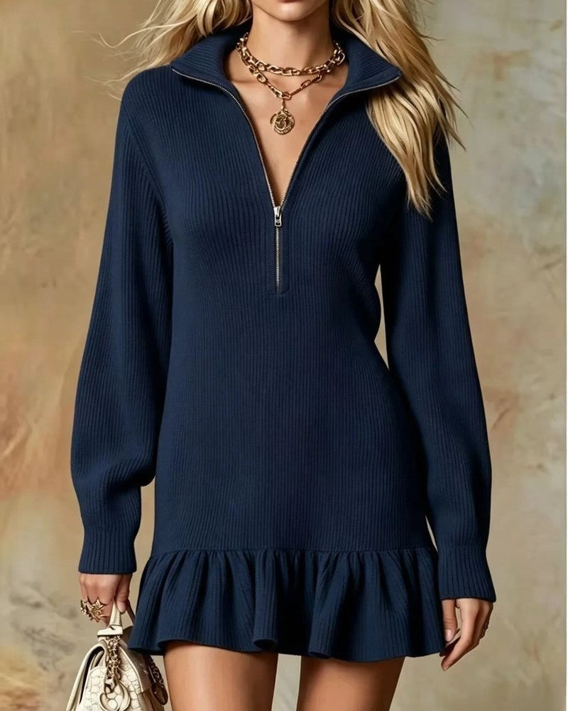 Aleris Ribbed Zip Ruffle Mini Dress