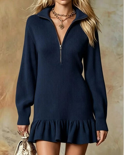 Aleris Ribbed Zip Ruffle Mini Dress