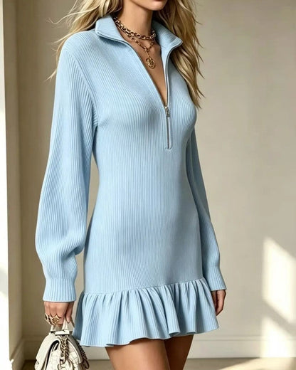 Aleris Ribbed Zip Ruffle Mini Dress