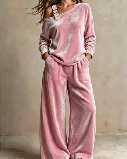 Alvique Relaxed Velour Wide-Leg Lounge Set