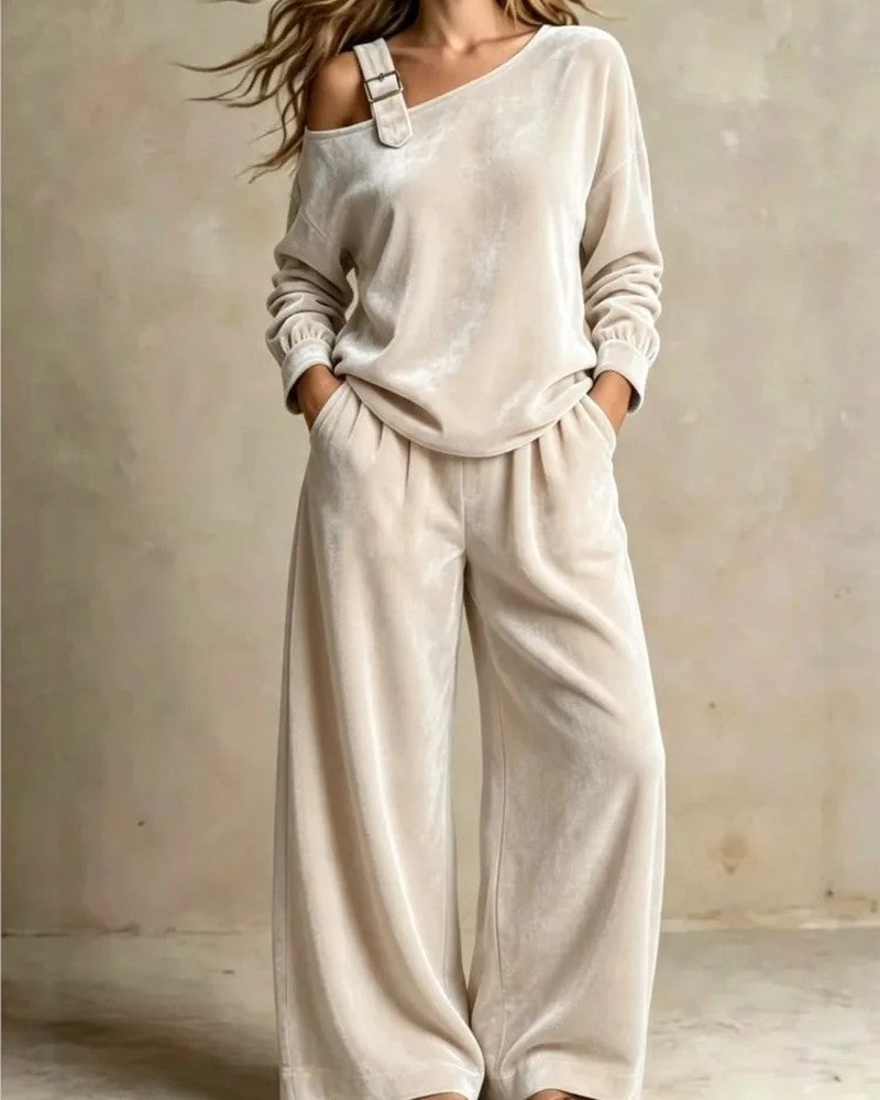 Alvique Relaxed Velour Wide-Leg Lounge Set