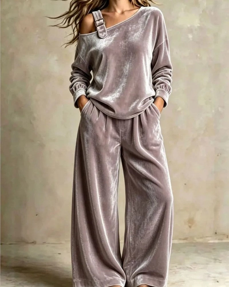 Alvique Relaxed Velour Wide-Leg Lounge Set