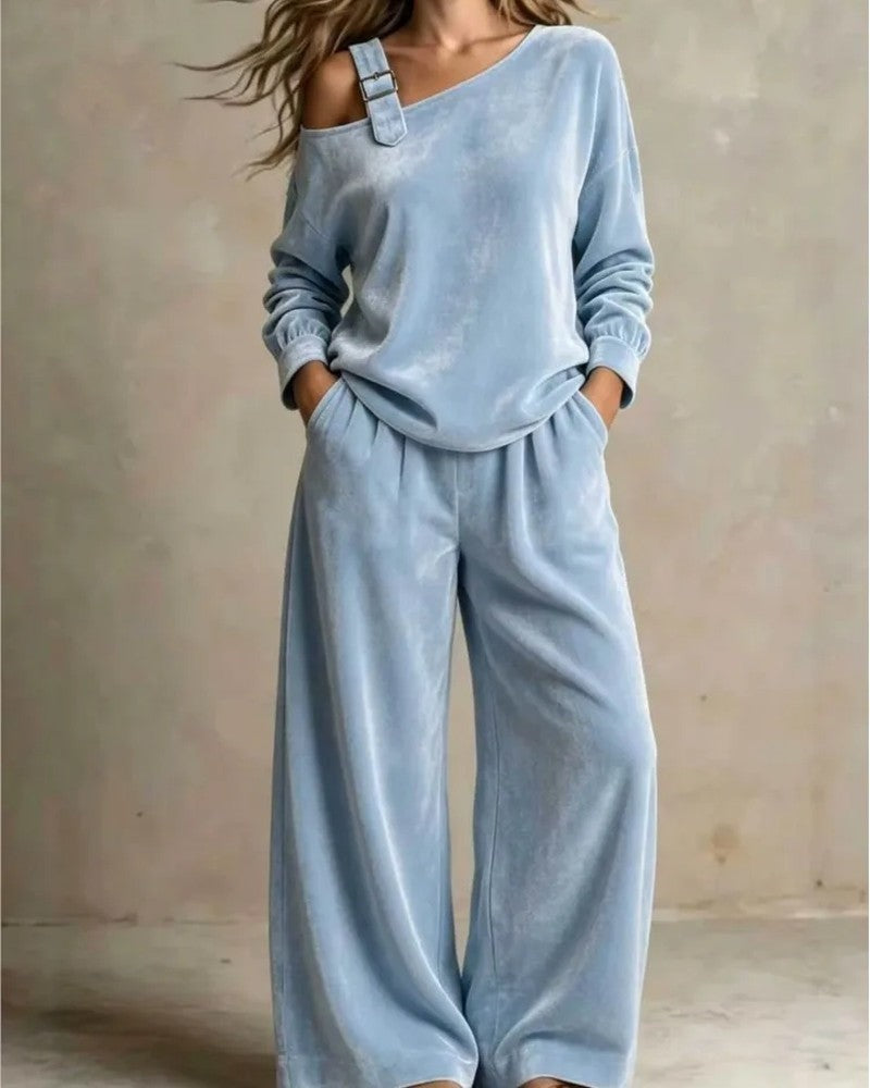 Alvique Relaxed Velour Wide-Leg Lounge Set