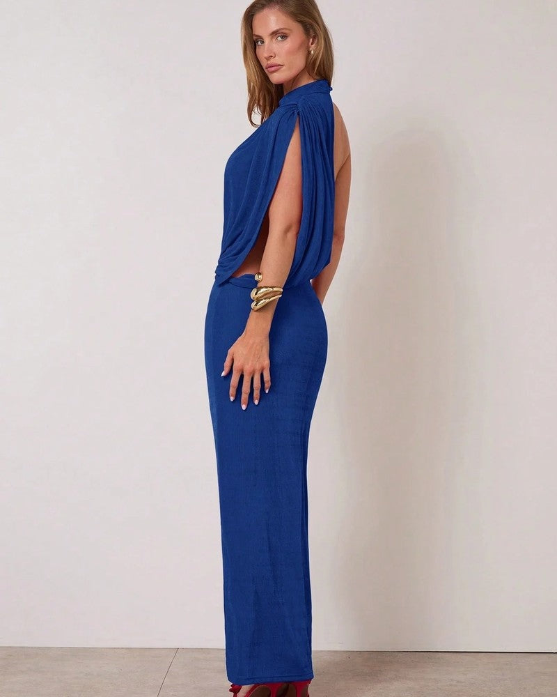 Alvona Draped One-Shoulder Maxi Dress