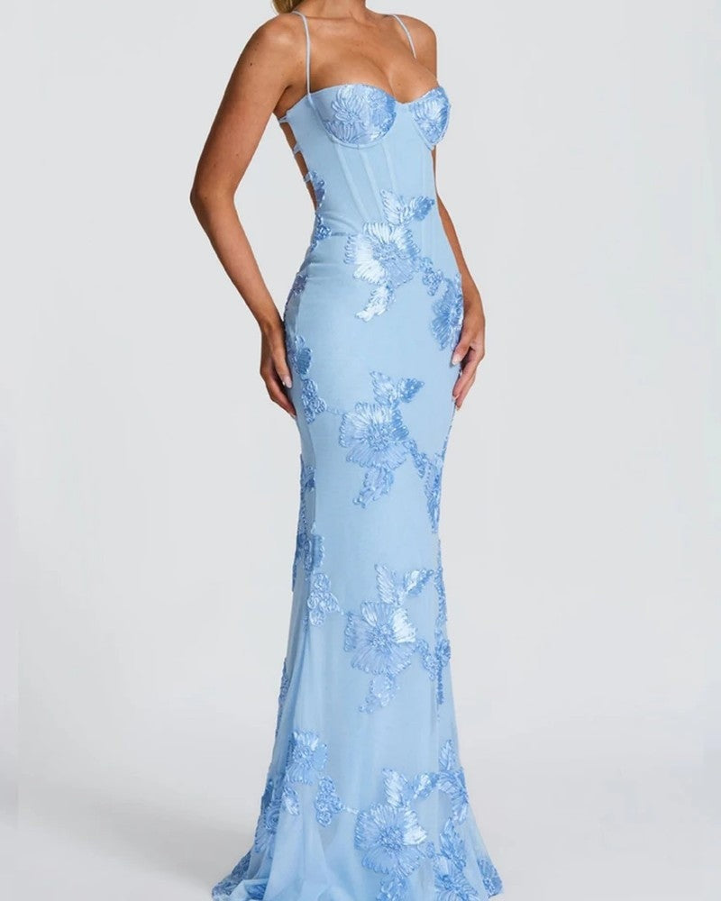 Arlisse Embroidered Mesh Corset Gown