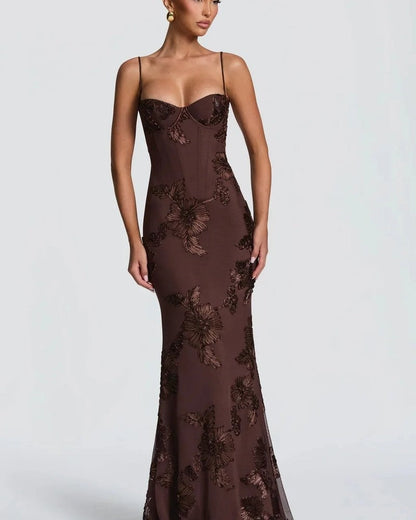 Arlisse Embroidered Mesh Corset Gown