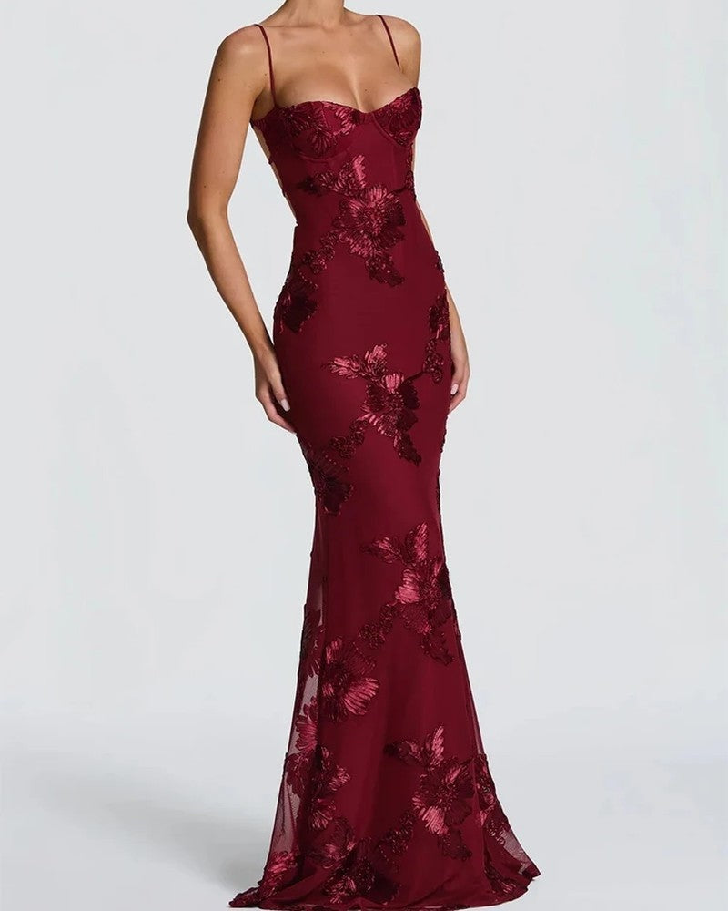 Arlisse Embroidered Mesh Corset Gown