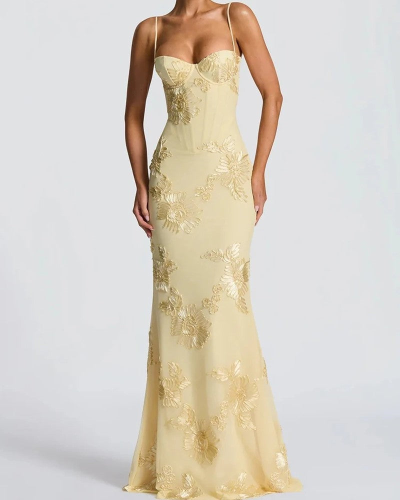 Arlisse Embroidered Mesh Corset Gown