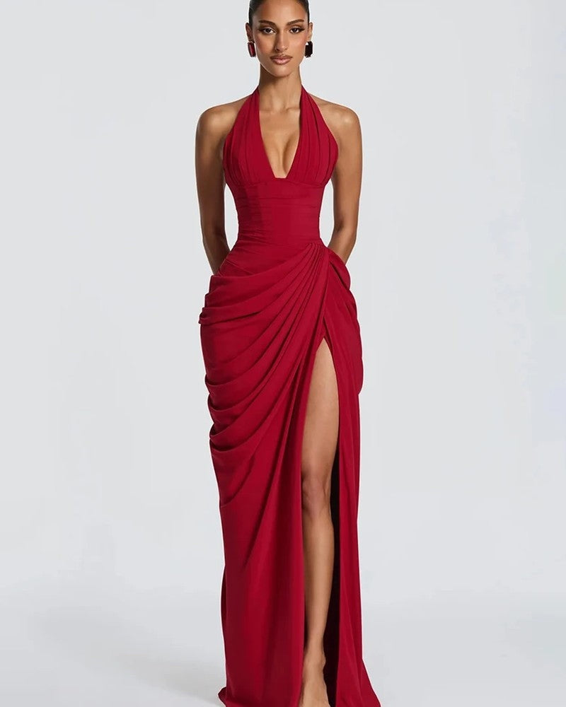 Arvella Draped Halter Evening Gown