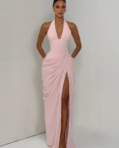 Arvella Draped Halter Evening Gown