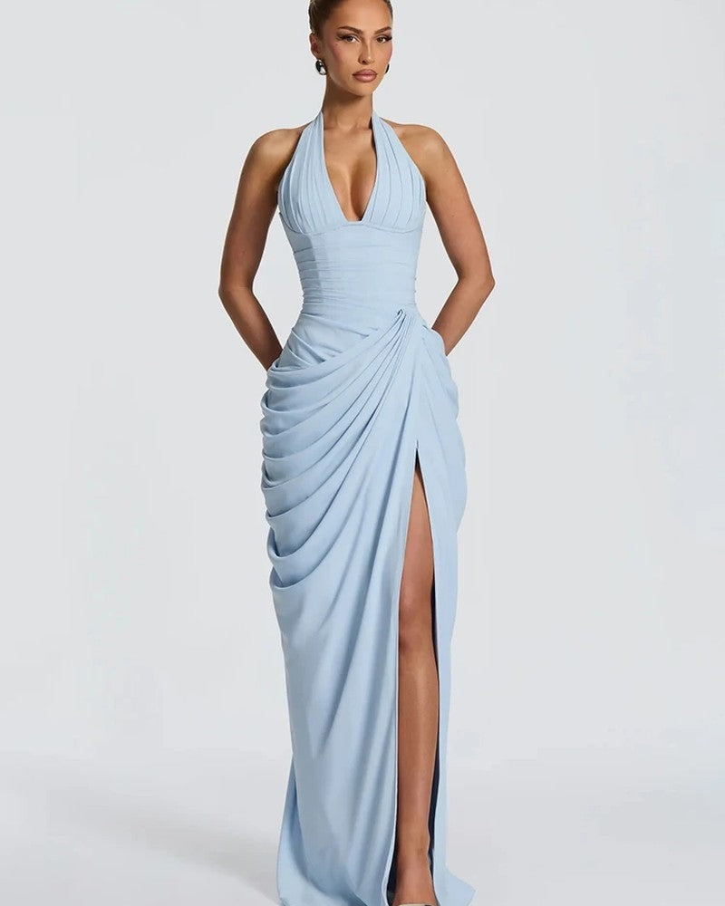 Arvella Draped Halter Evening Gown