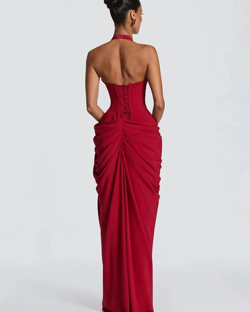 Arvella Draped Halter Evening Gown