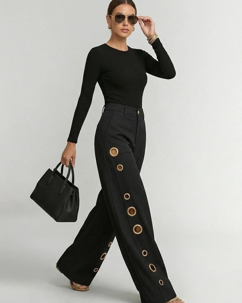 Aurelia Grommet Wide-Leg Trousers