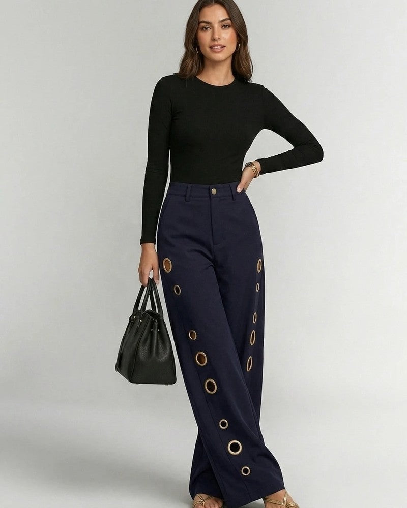 Aurelia Grommet Wide-Leg Trousers