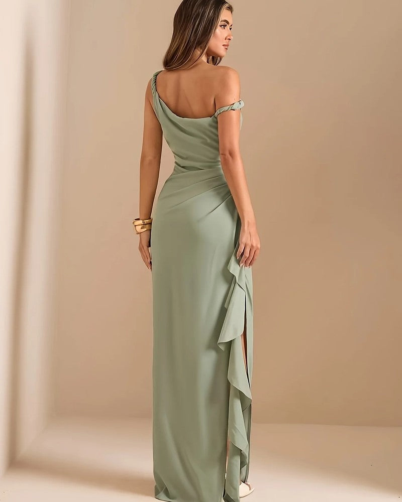 Aviera Draped Ruffle One-Shoulder Gown