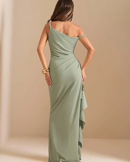 Aviera Draped Ruffle One-Shoulder Gown