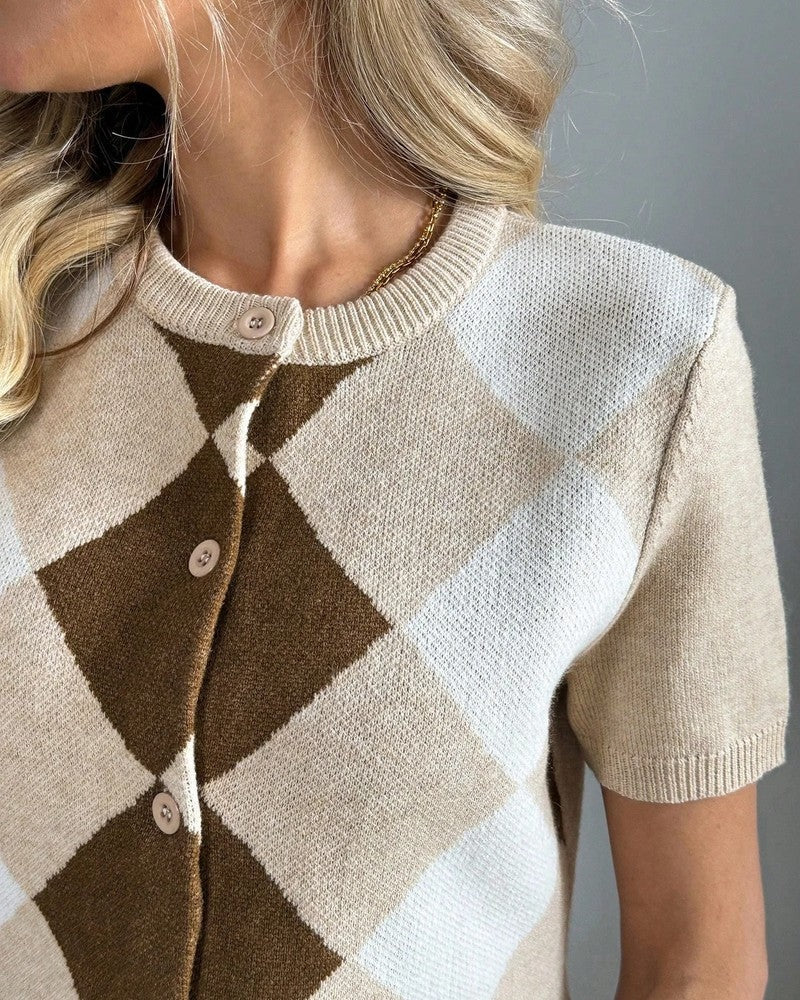 Avrienne Argyle Knit Button-Up Cardigan
