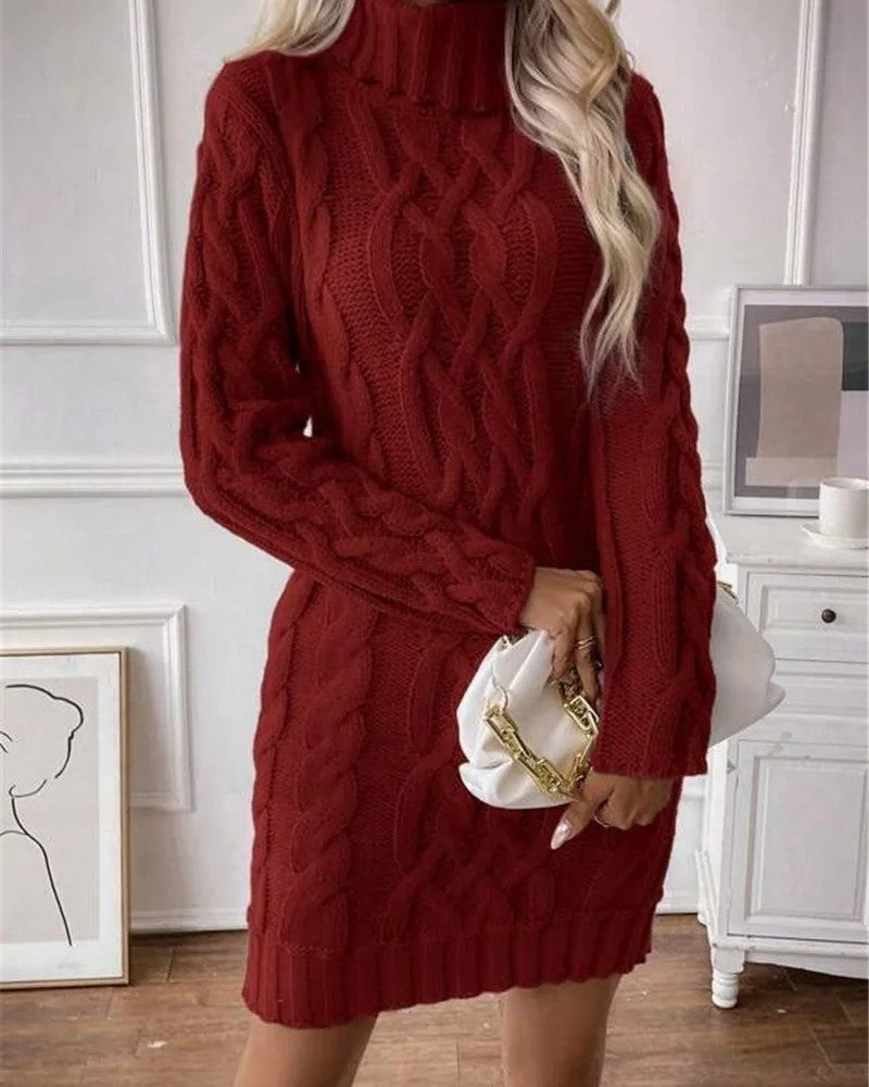 Cirella Cable Knit Turtleneck Sweater Dress