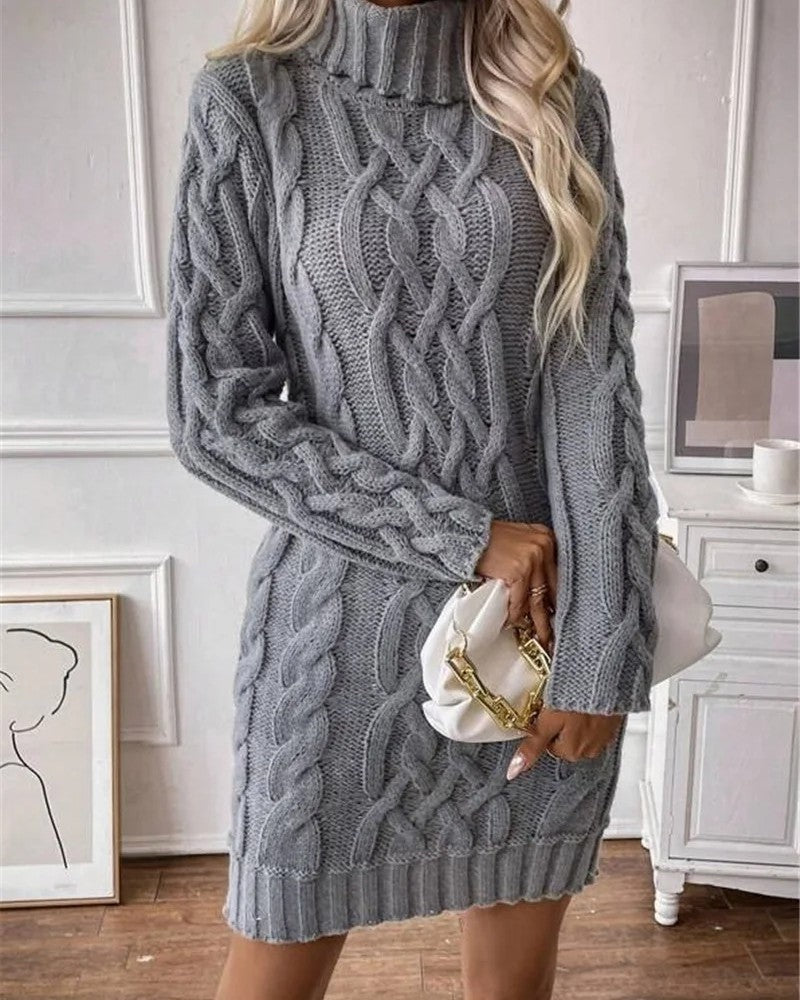 Cirella Cable Knit Turtleneck Sweater Dress