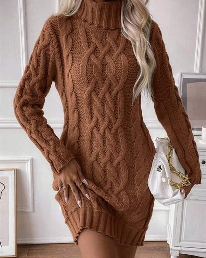 Cirella Cable Knit Turtleneck Sweater Dress