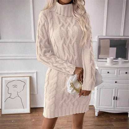 Cirella Cable Knit Turtleneck Sweater Dress