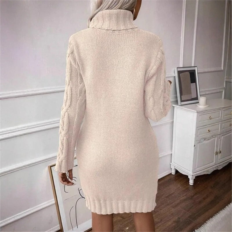 Cirella Cable Knit Turtleneck Sweater Dress