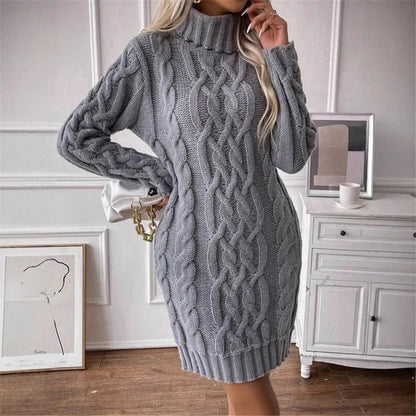 Cirella Cable Knit Turtleneck Sweater Dress