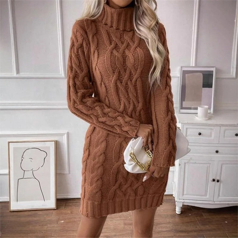 Cirella Cable Knit Turtleneck Sweater Dress
