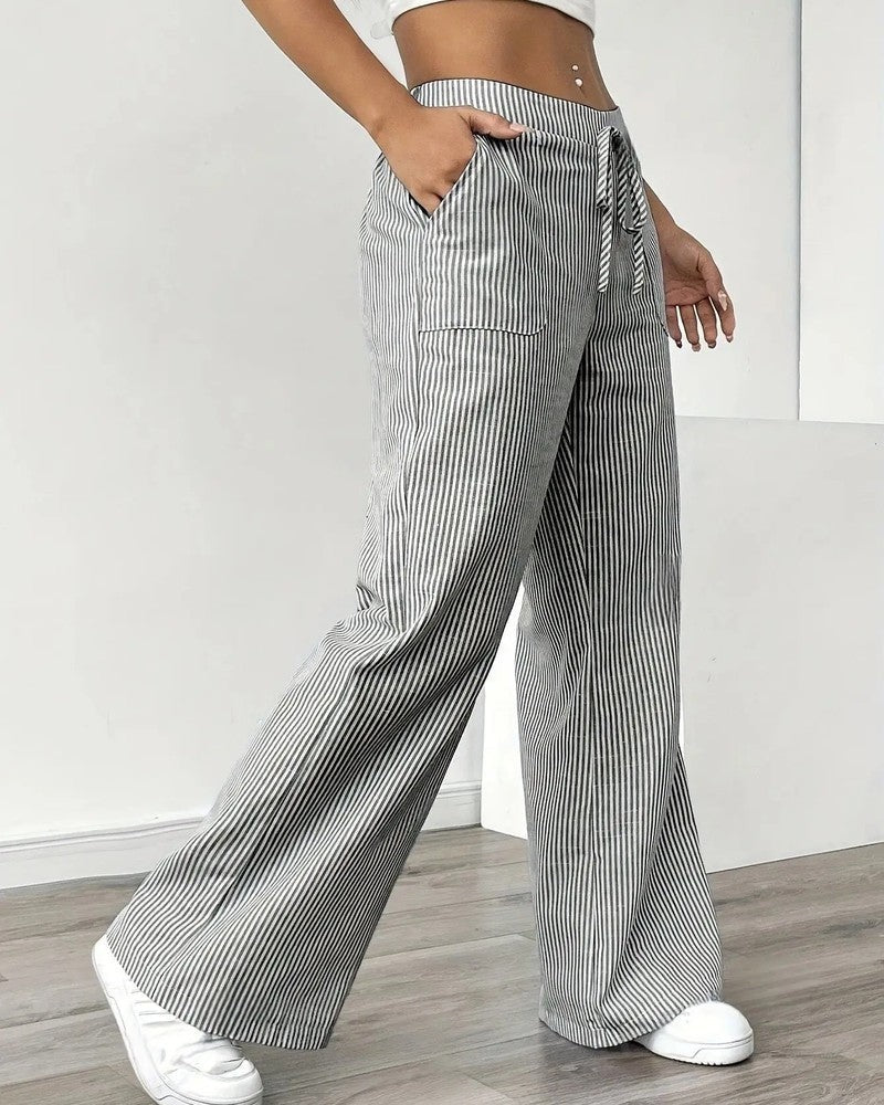 Civella Striped Drawstring Wide-Leg Pants