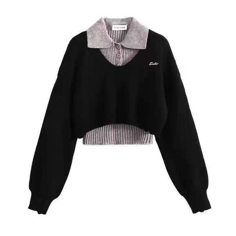 Civone Layered Knit Cropped Sweater