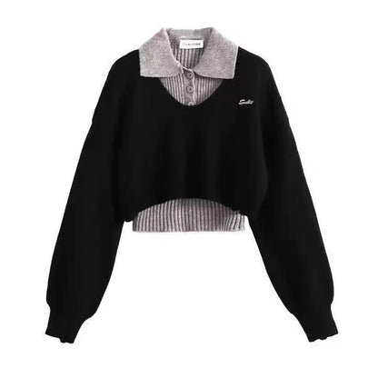 Civone Layered Knit Cropped Sweater