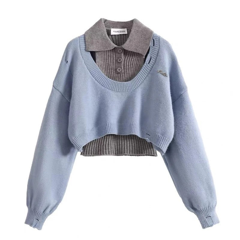 Civone Layered Knit Cropped Sweater