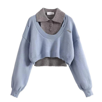 Civone Layered Knit Cropped Sweater