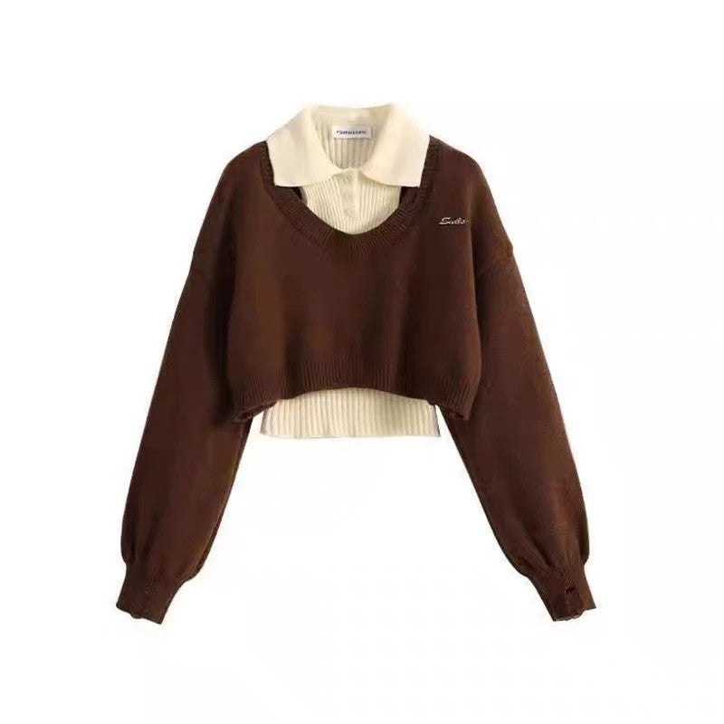 Civone Layered Knit Cropped Sweater