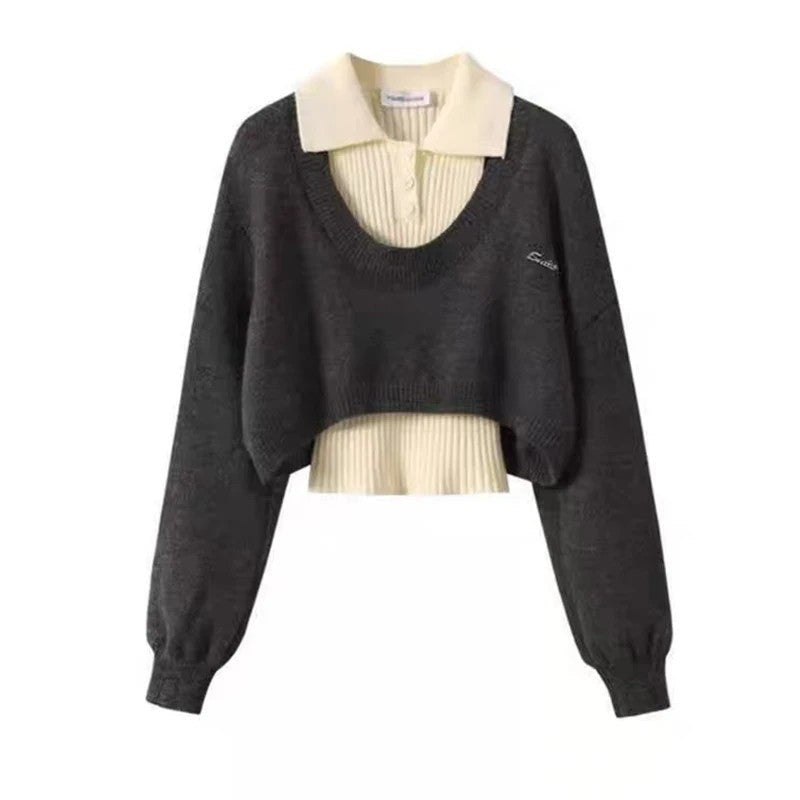 Civone Layered Knit Cropped Sweater