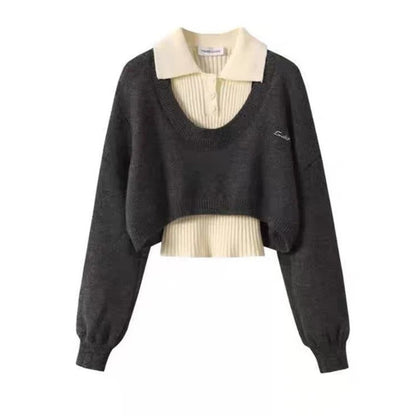 Civone Layered Knit Cropped Sweater