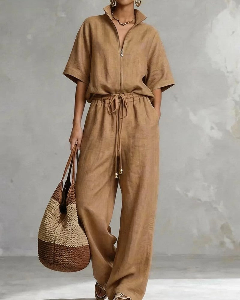 Davira Relaxed Drawstring Zip Jumpsuit
