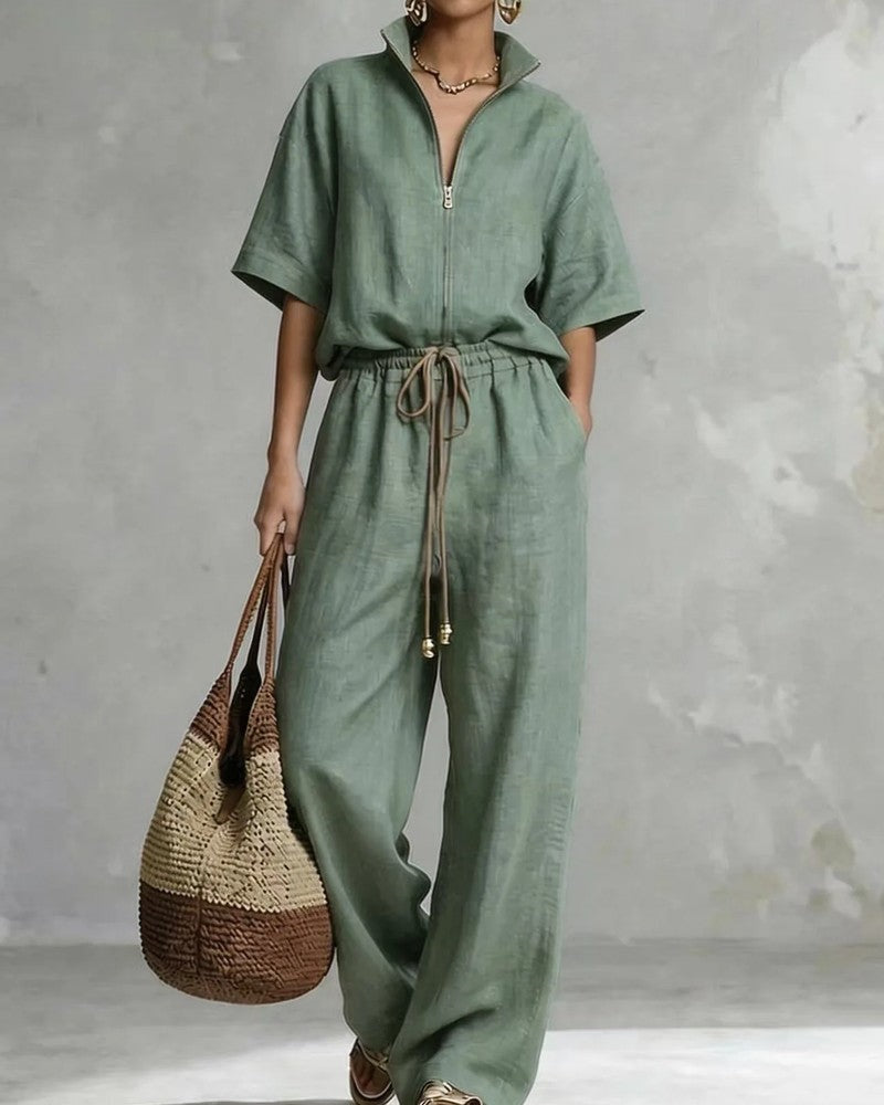 Davira Relaxed Drawstring Zip Jumpsuit