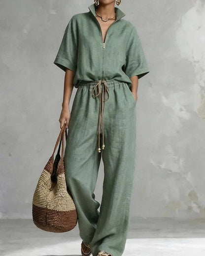 Davira Relaxed Drawstring Zip Jumpsuit