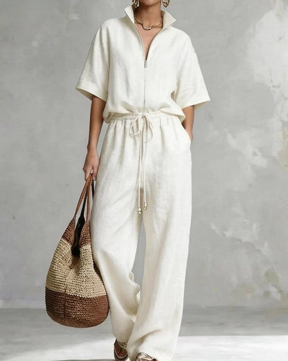Davira Relaxed Drawstring Zip Jumpsuit