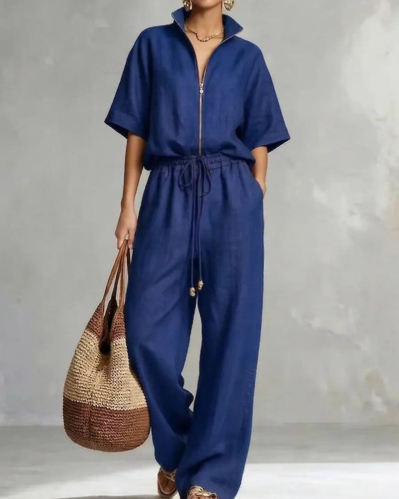 Davira Relaxed Drawstring Zip Jumpsuit